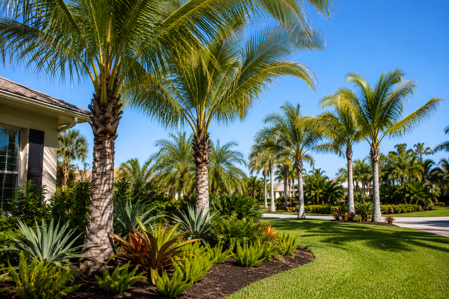 Mature Florida palm tree receiving nutrient treatment